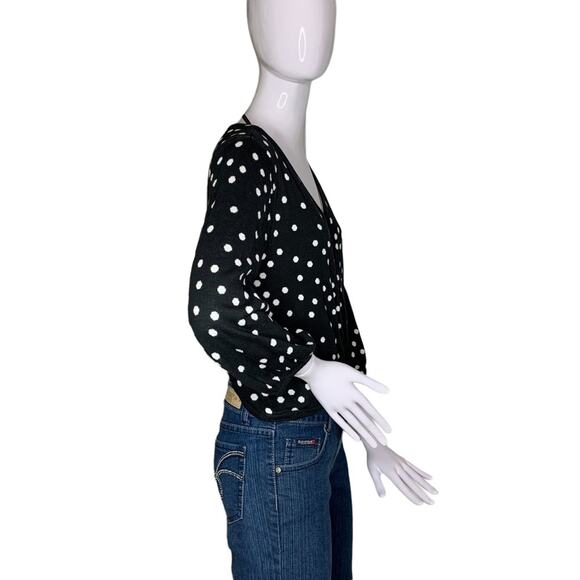 MinkPink Jemma Knit Women Top 3/4 Sleeve Black and White Polka Dot Print - Picture 5 of 8